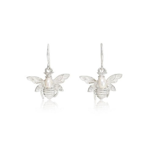Vita Silver Bumble Bee & Cultured Freshwater Pearl Drop Earrings