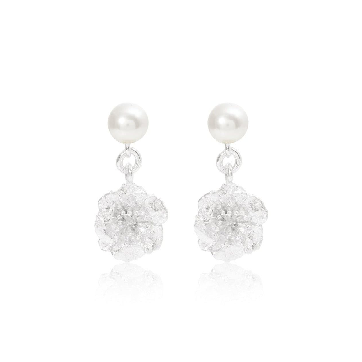 Vita Silver Cherry Blossom & Cultured Freshwater Pearl Drop Earrings