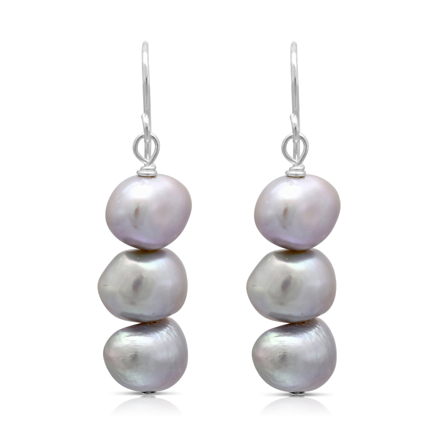 Margarita silver grey irregular cultured freshwater pearl drop earrings