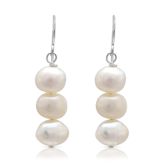 Margarita white irregular cultured freshwater pearl drop earrings
