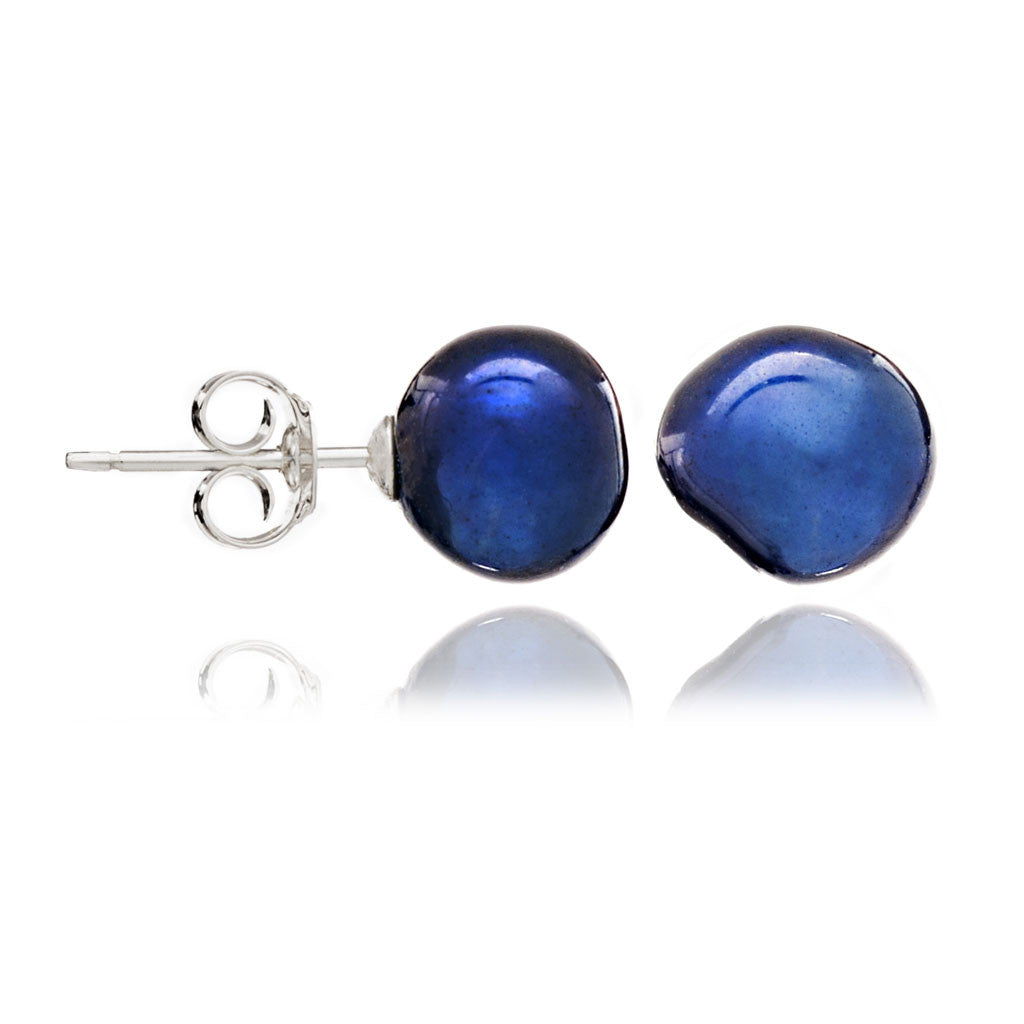Margarita navy blue irregular cultured freshwater pearl stud earrings