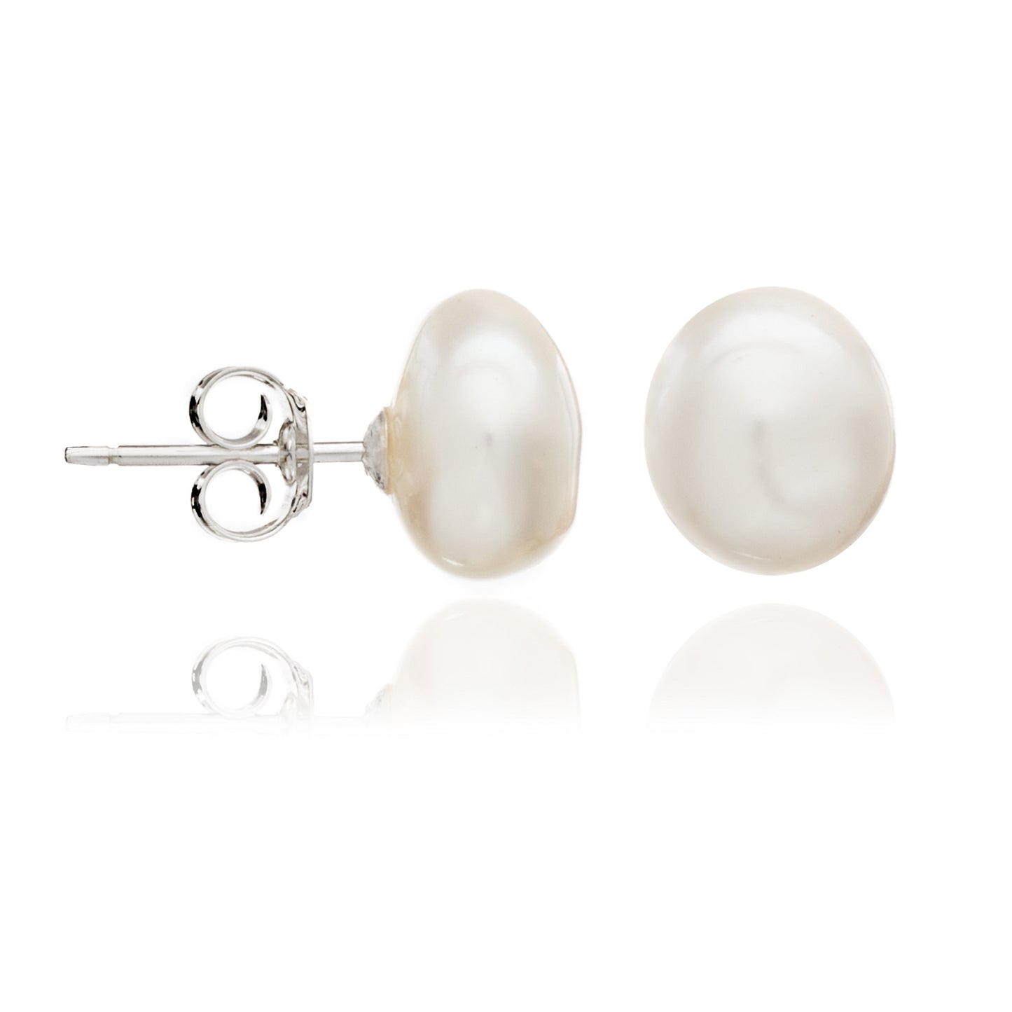 White Freshwater Pearl Stud Earrings 925 sterling silver post  wonderful  luster