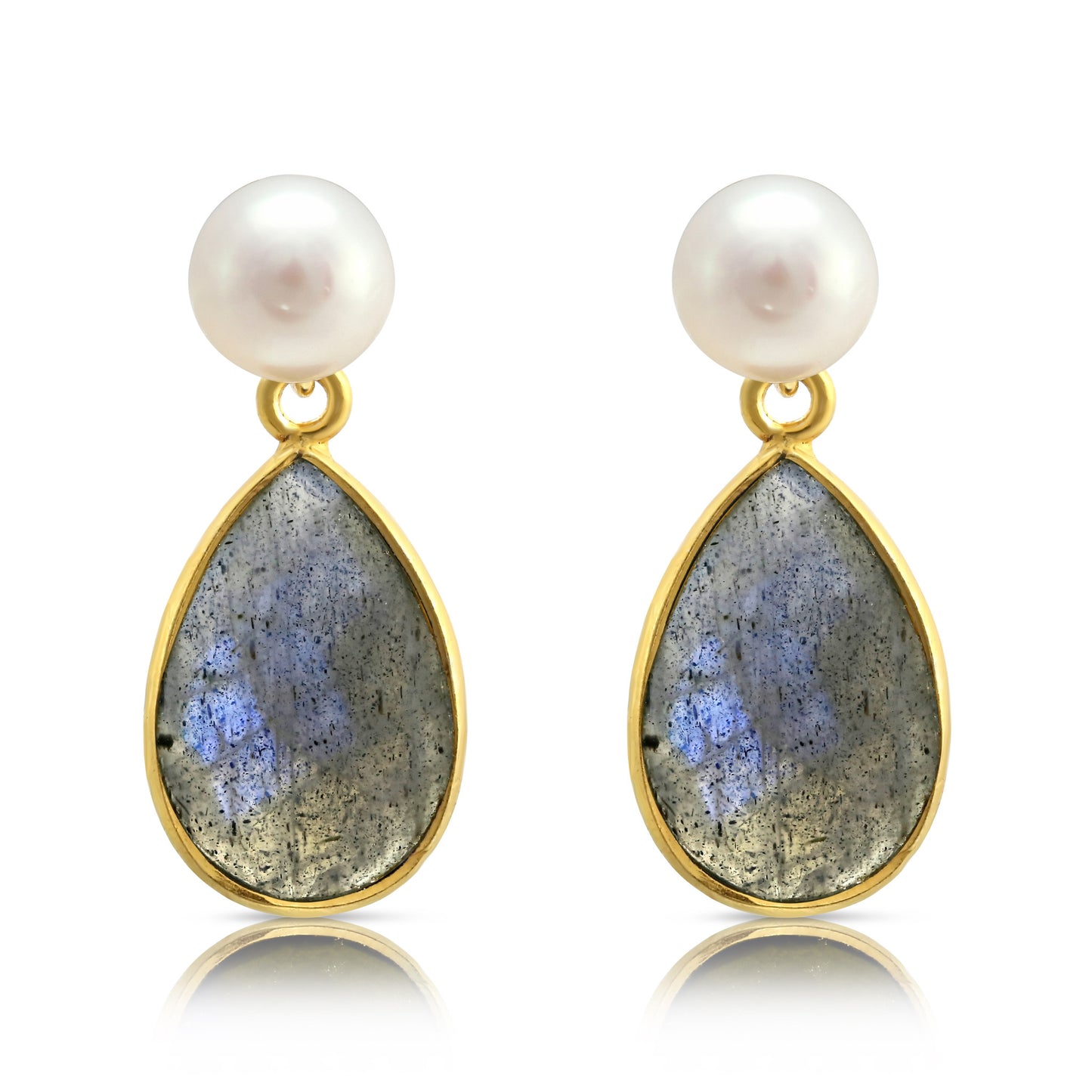 Load image into Gallery viewer, Clara Cultured Freshwater Pearl &amp;amp; Labradorite Drop Earrings
