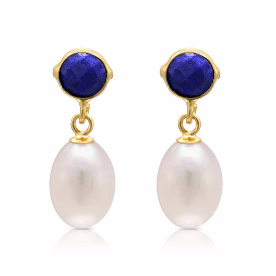 Lapis lazuli & cultured freshwater pearl drop earrings
