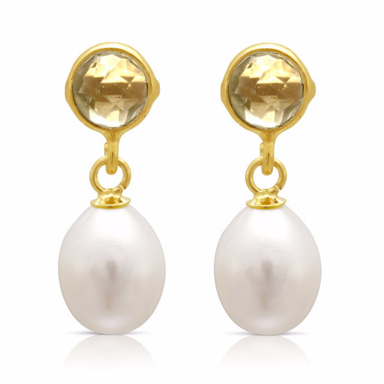 Load image into Gallery viewer, Lemon topaz &amp;amp; cultured freshwater pearl drop earrings
