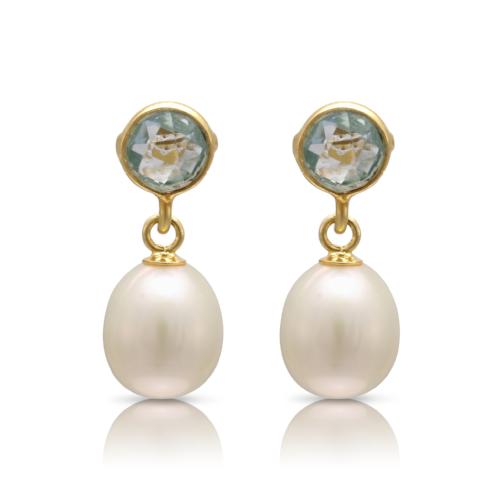 Load image into Gallery viewer, Clara blue topaz &amp;amp; cultured freshwater pearl drop earrings
