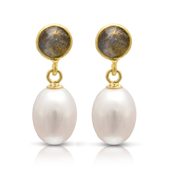 Clara labradorite & cultured freshwater pearl drop earrings