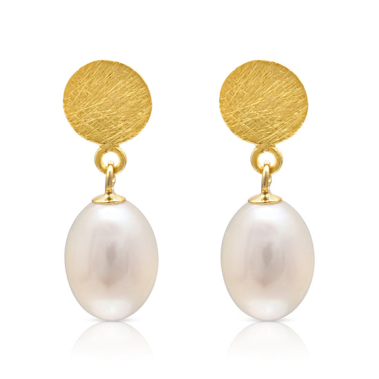Credo Gold Disc Earrings with Cultured Freshwater Pearl Drops