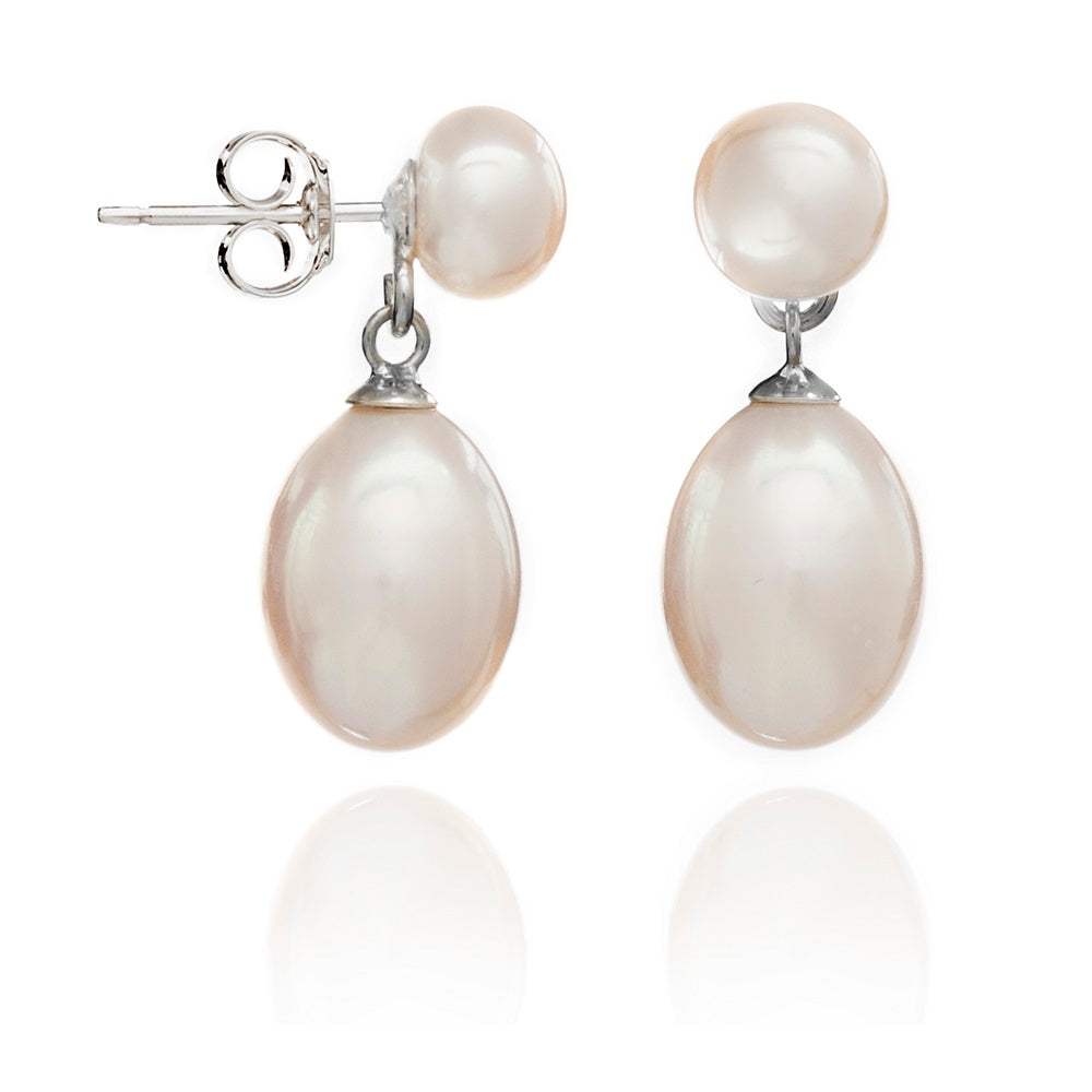 Gratia white button cultured freshwater pearl stud with teardrop earrings