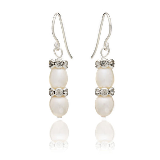 Gratia white oval cultured freshwater pearl & silver rondelle drop earrings