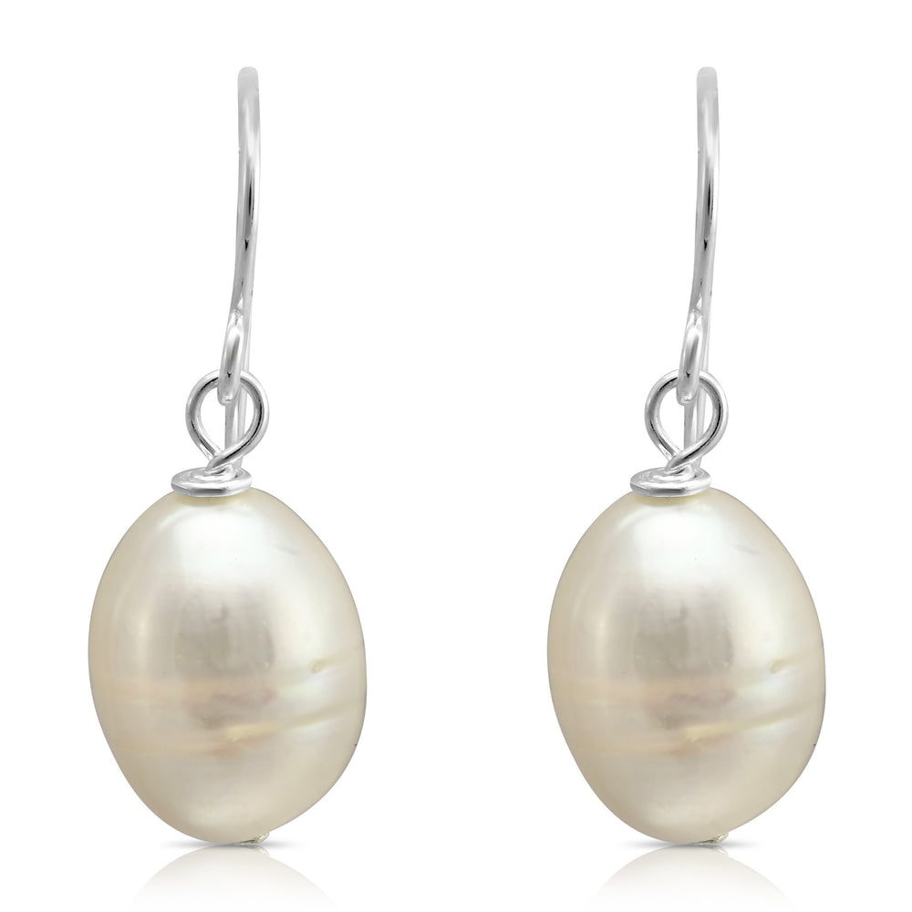 
                  
                    Margarita white oval baroque cultured freshwater pearls on sterling silver hooks
                  
                