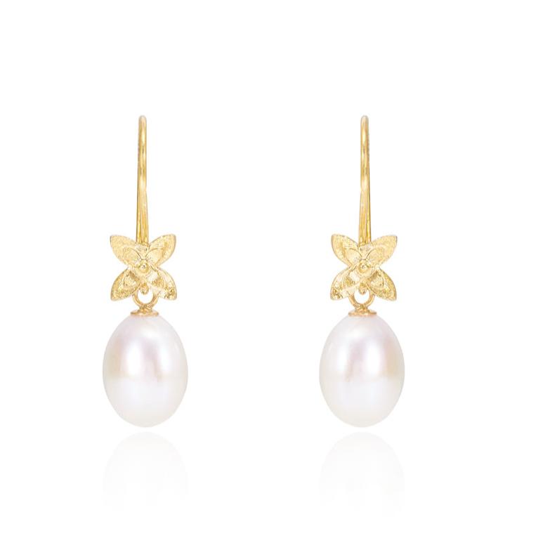 Vita cultured freshwater pearl drop gold flower earrings