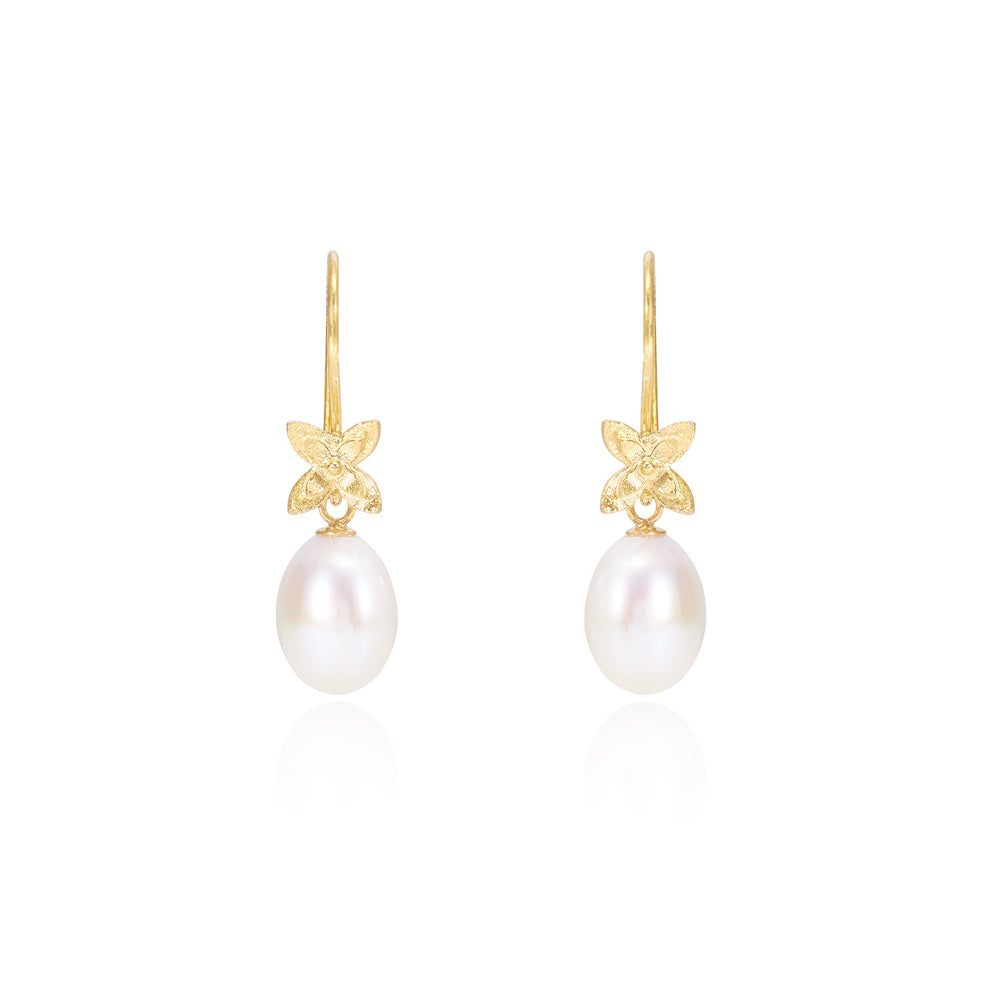 Vita cultured freshwater pearl drop gold flower earrings