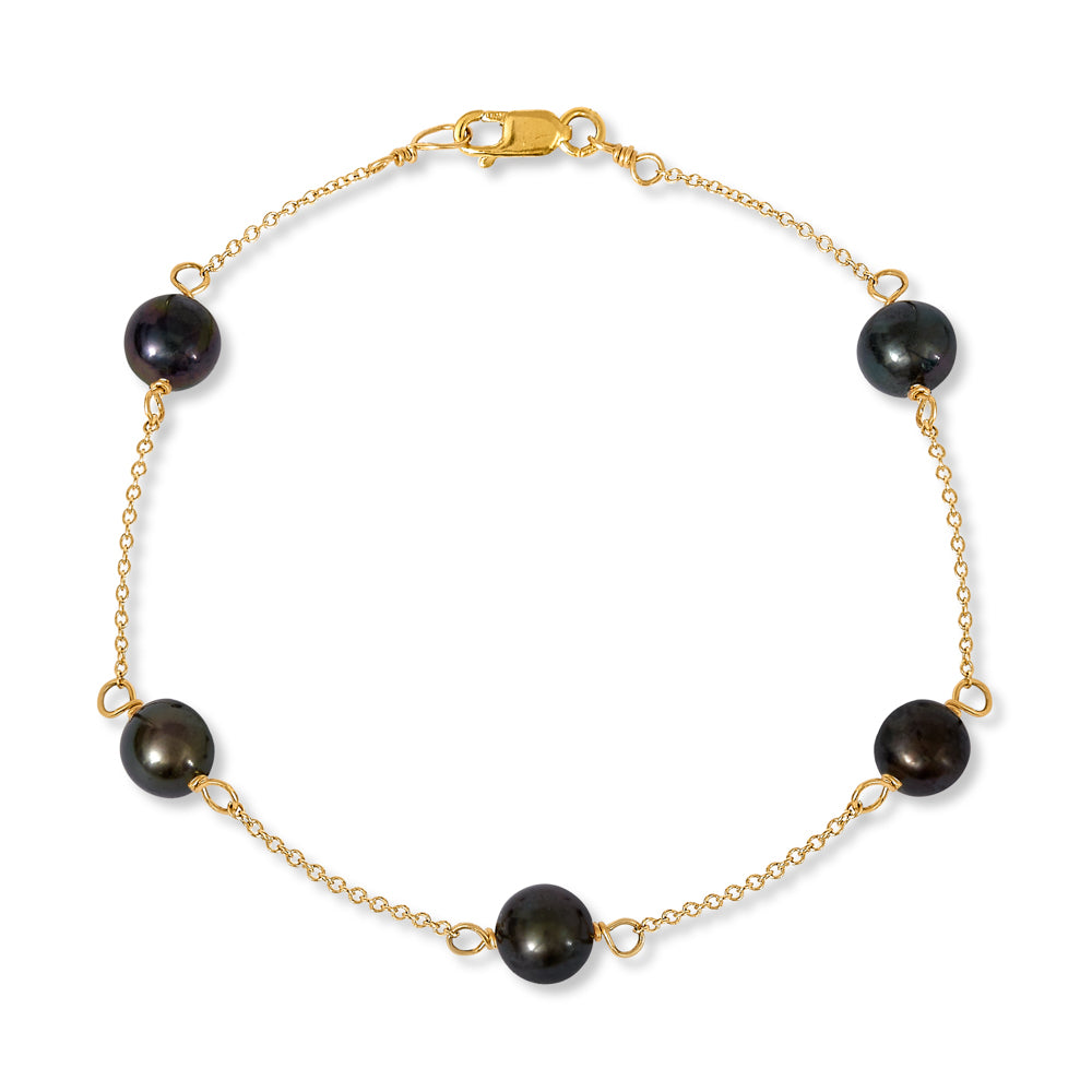 Gratia gold plated sterling silver bracelet with black cultured freshwater pearls