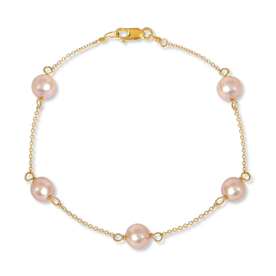 Load image into Gallery viewer, Gratia gold plated sterling silver bracelet with pink cultured freshwater pearls
