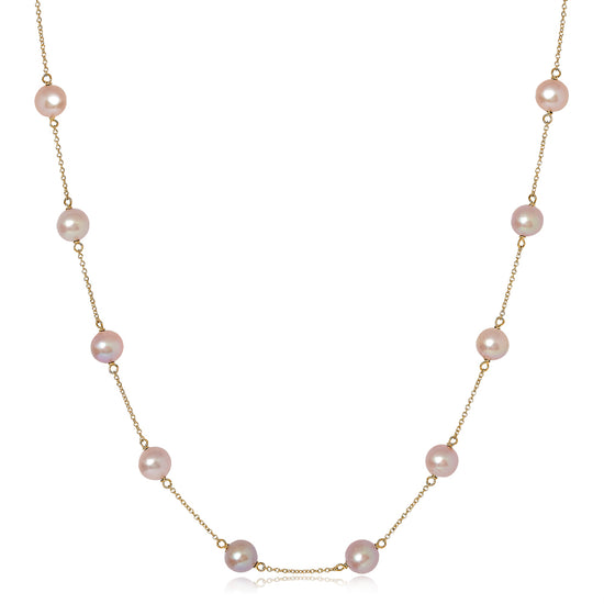 Gratia gold plated sterling silver chain necklace with pink cultured freshwater pearls