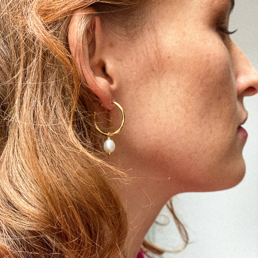 
                  
                    Gratia Large Gold Vermeil Hoop Earrings with Cultured Freshwater Pearl Drops
                  
                