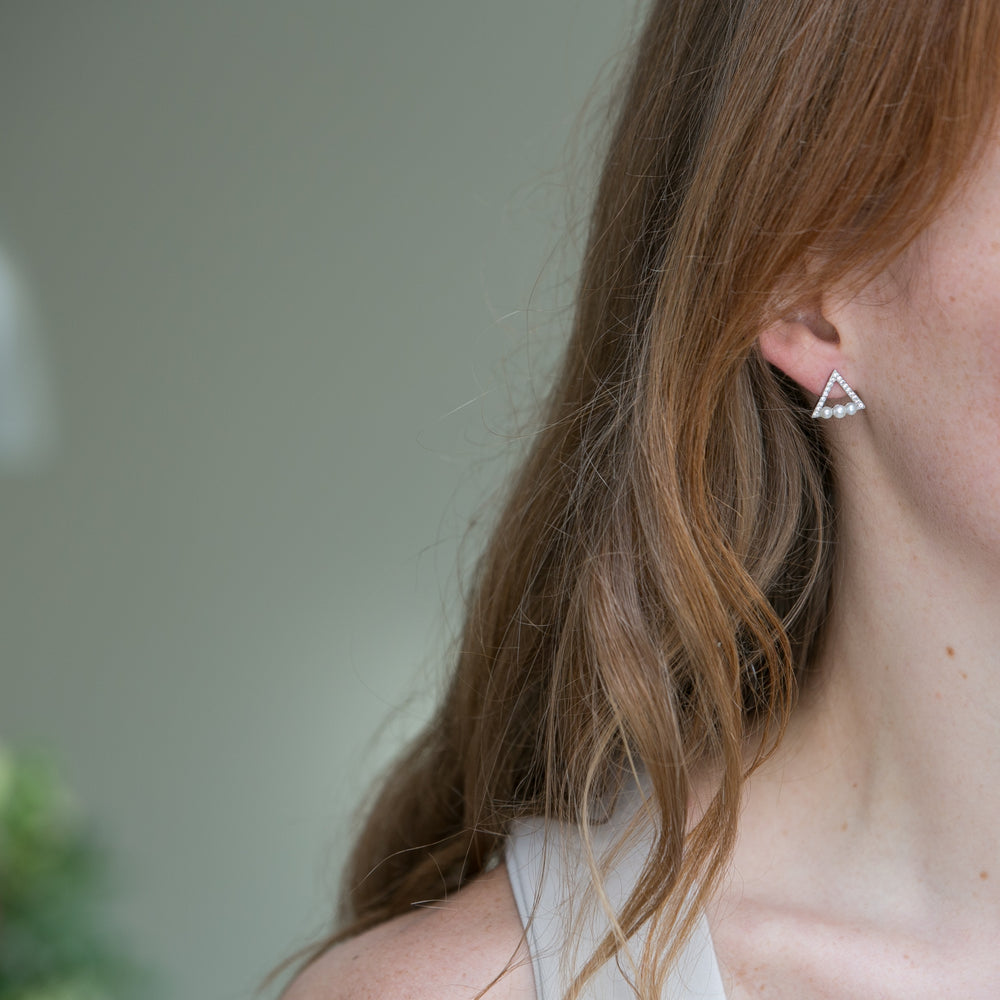 
                  
                    Stella triple pearl triangular style stud earrings
                  
                