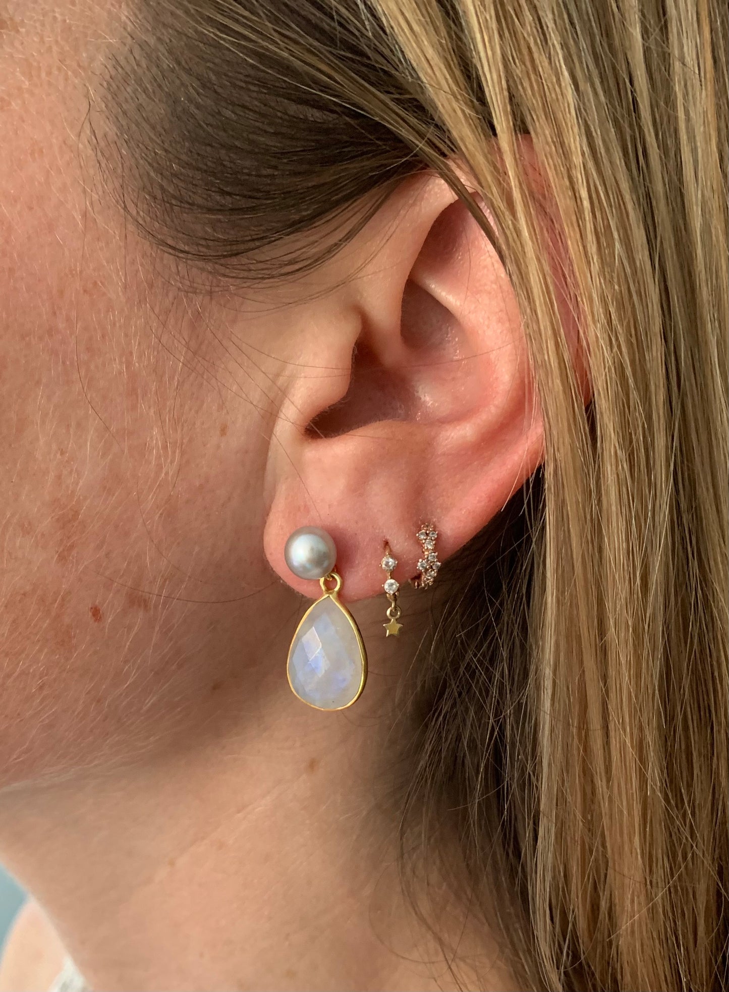 Clara Grey Cultured Freshwater Pearl & Moonstone Drop Earrings