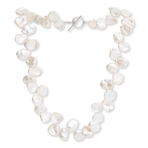 Decus large iridescent white keishi pearl necklace