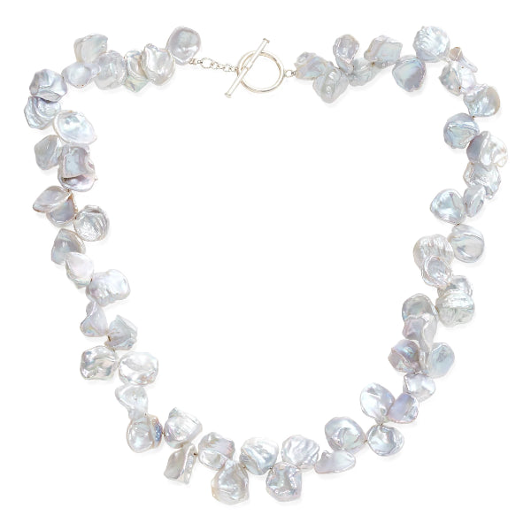 Decus large iridescent silver grey keishi pearl necklace