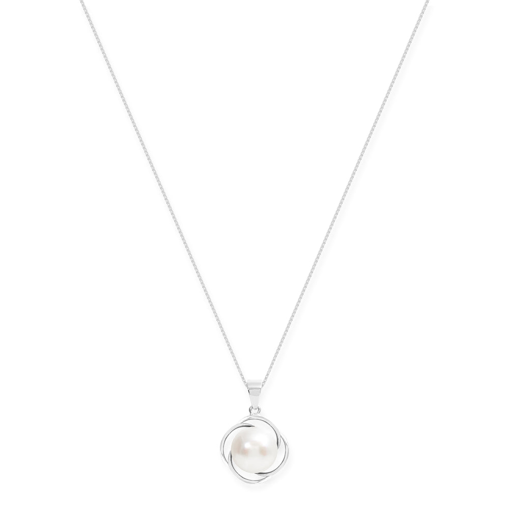 Gratia cultured freshwater pearl pendant with silver swirl surround
