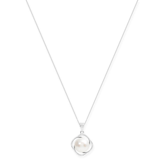 Gratia cultured freshwater pearl pendant with silver swirl surround