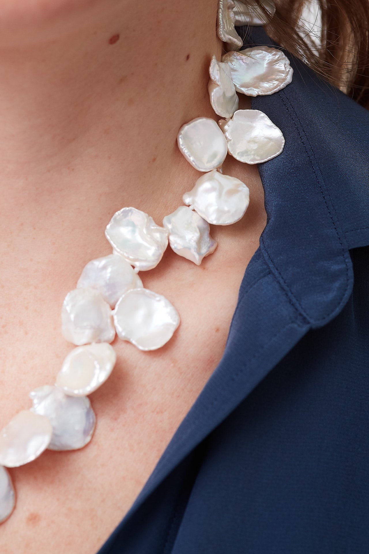Load image into Gallery viewer, Decus large iridescent white keishi pearl necklace
