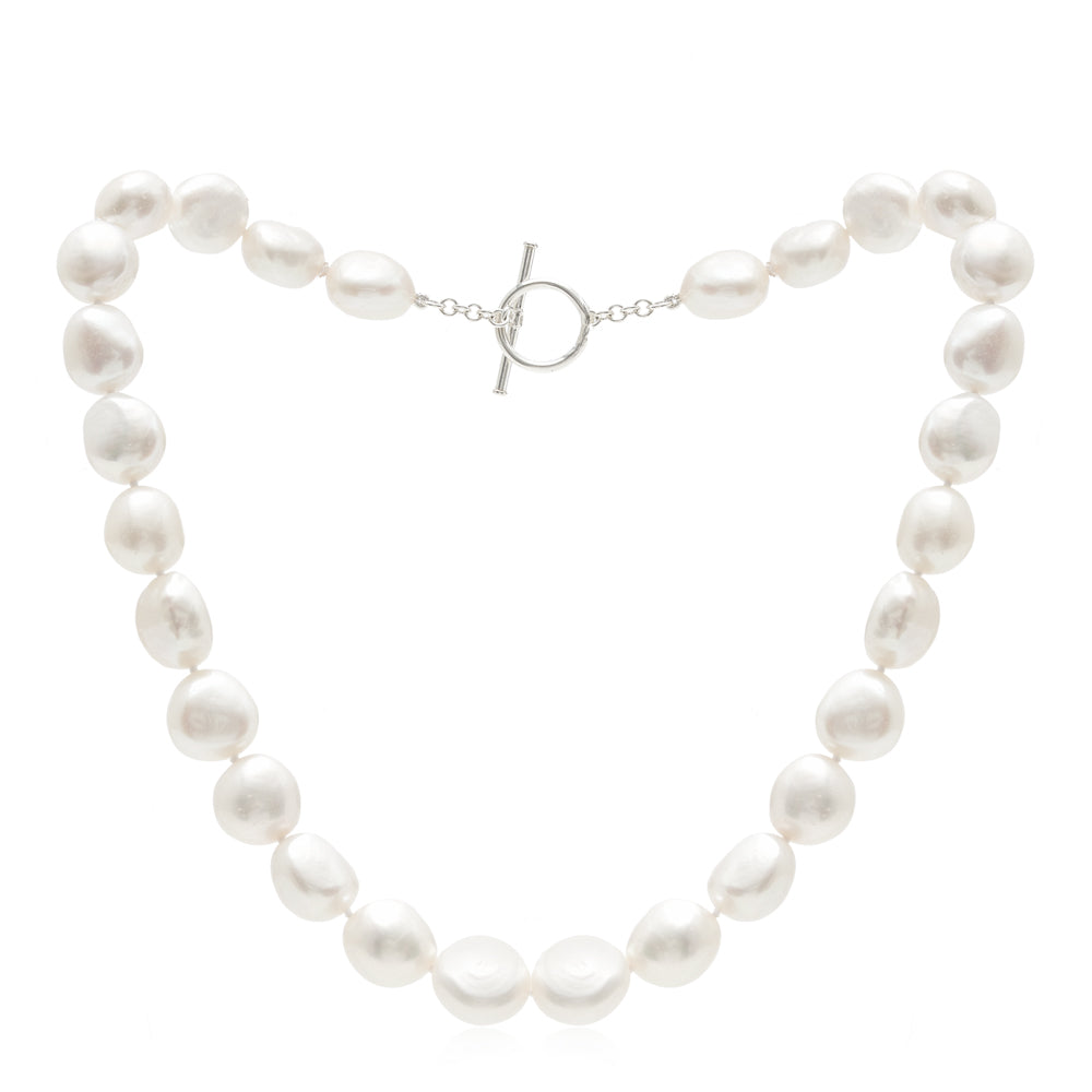 Decus large irregular cultured freshwater pearl necklace with sterling silver toggle clasp