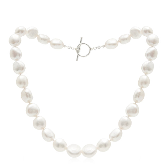 Decus large irregular cultured freshwater pearl necklace with sterling silver toggle clasp