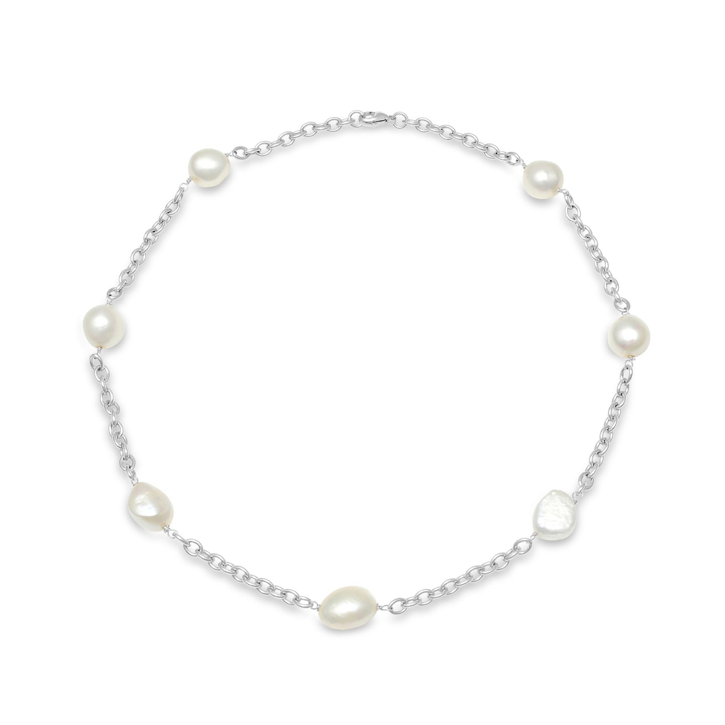 Decus silver necklace with cultured irregular freshwater pearls