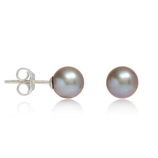 Margarita grey round cultured freshwater pearl stud earrings on silver
