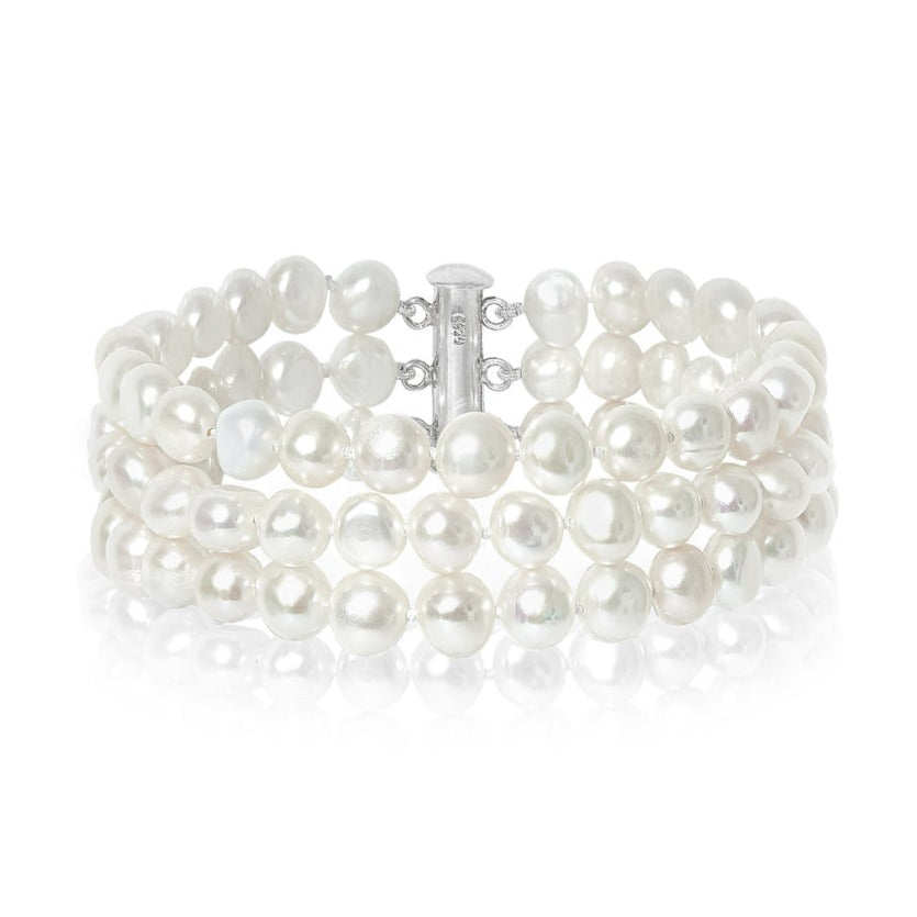 Margarita triple strand white irregular freshwater pearl bracelet