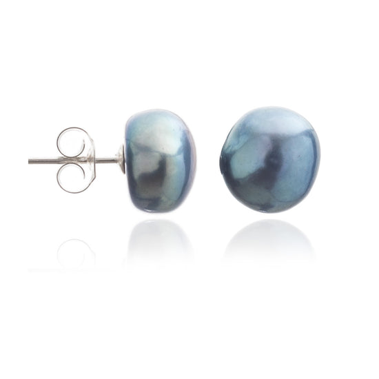Load image into Gallery viewer, Margarita black irregular cultured freshwater pearl stud earrings
