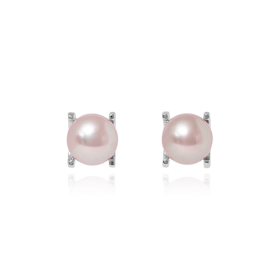 Margarita pink cultured freshwater pearl stud earrings in silver claw settings