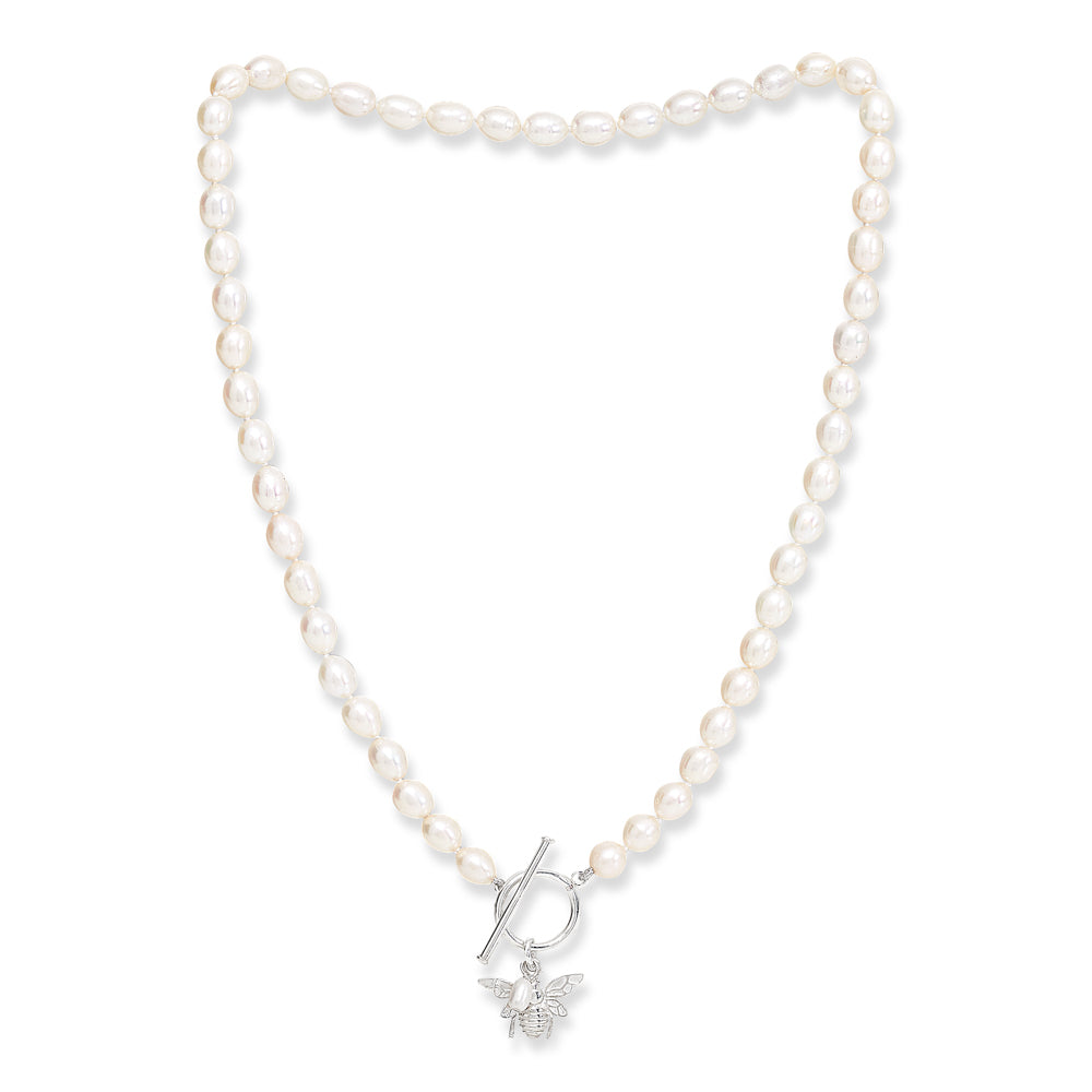 Vita cultured Freshwater Pearl Necklace With Silver Bumble Bee