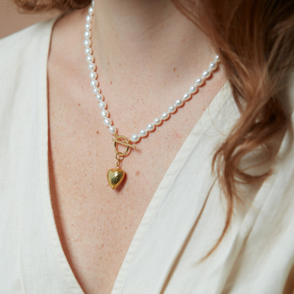 
                  
                    Amare oval cultured freshwater pearl necklace with gold vermeil heart
                  
                