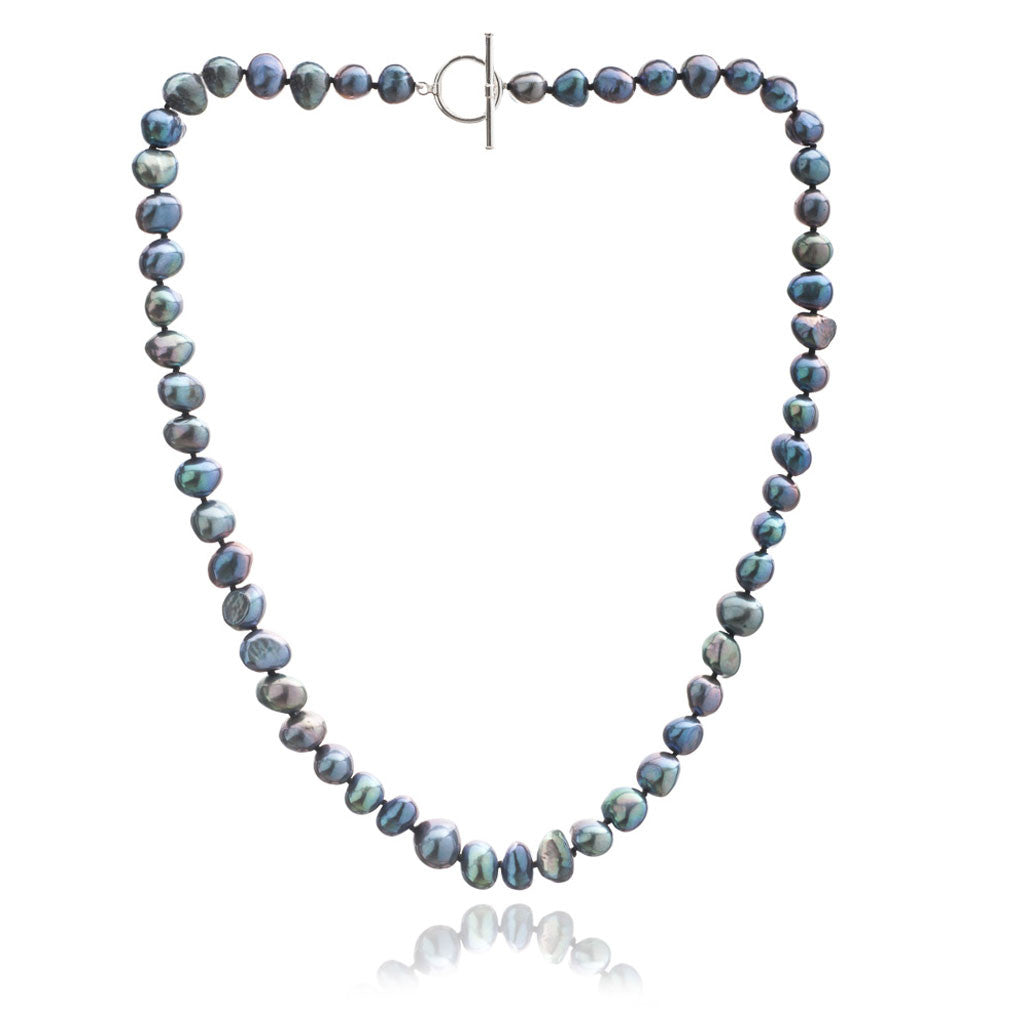 Timeless Black Obsidian & White Freshwater Pearls Double Layers Necklace, Farra