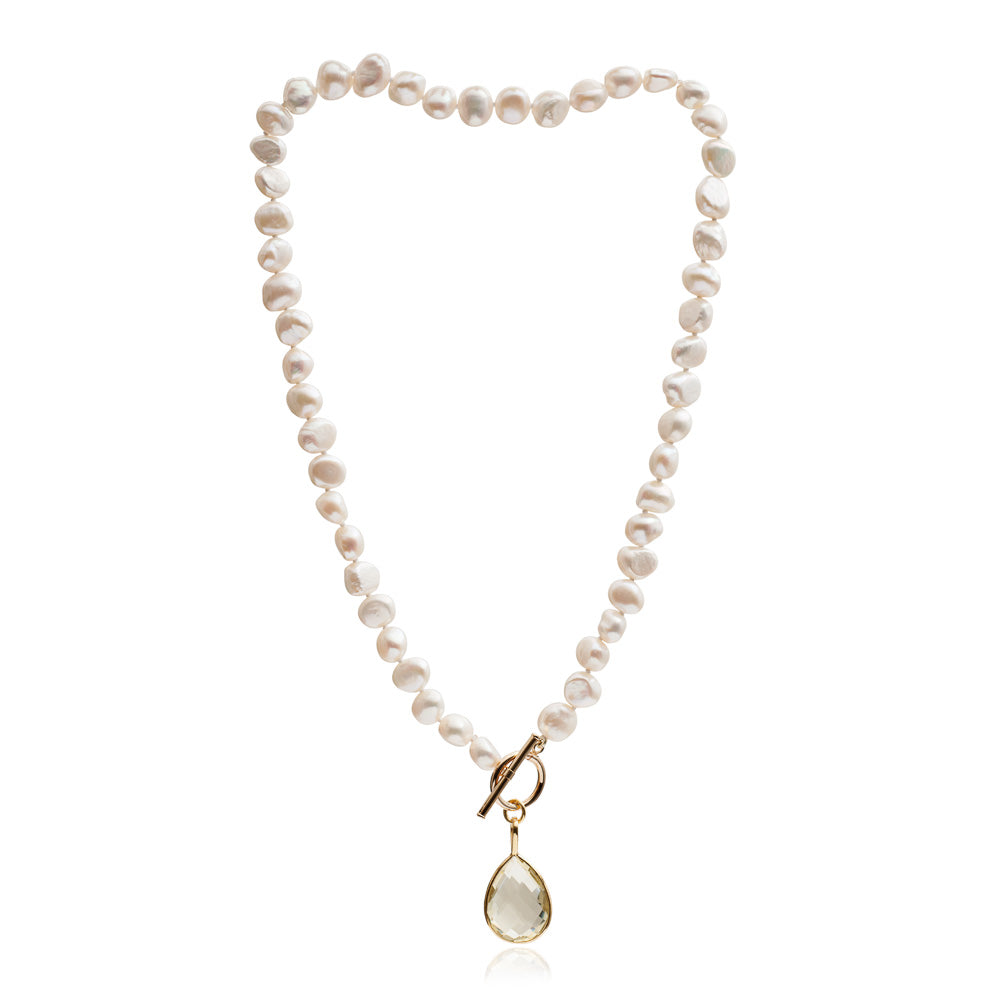 Clara cultured irregular freshwater pearl necklace with lemon topaz gold vermeil drop