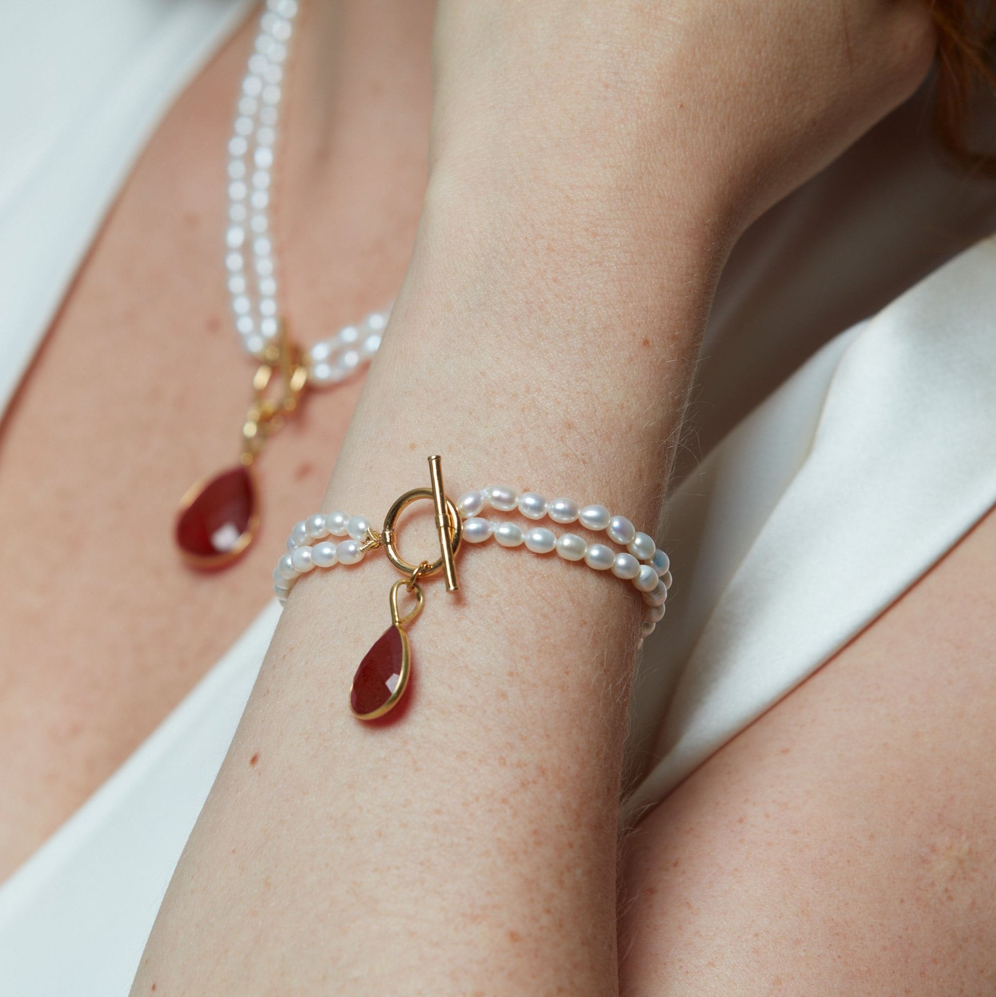 Ruby Bracelet with fresh factory water pearl