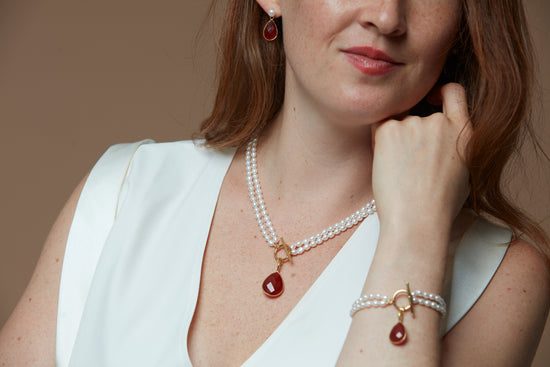 Clara Cultured Freshwater Pearl & Ruby Quartz Drop Earrings