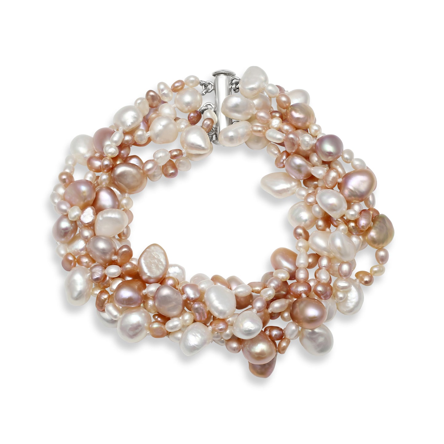 Margarita multi-strand pink & white cultured freshwater pearl bracelet
