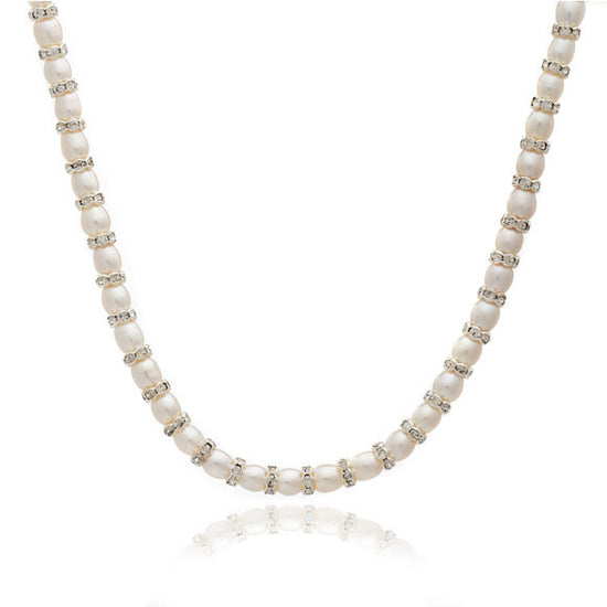 Gratia white oval cultured freshwater pearl & silver rondelle necklace