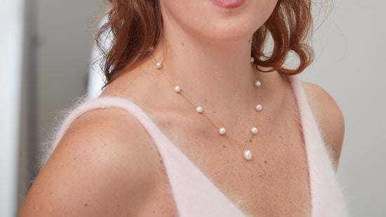 Nova fine gold chain necklace with cultured freshwater pearls & pendant drop