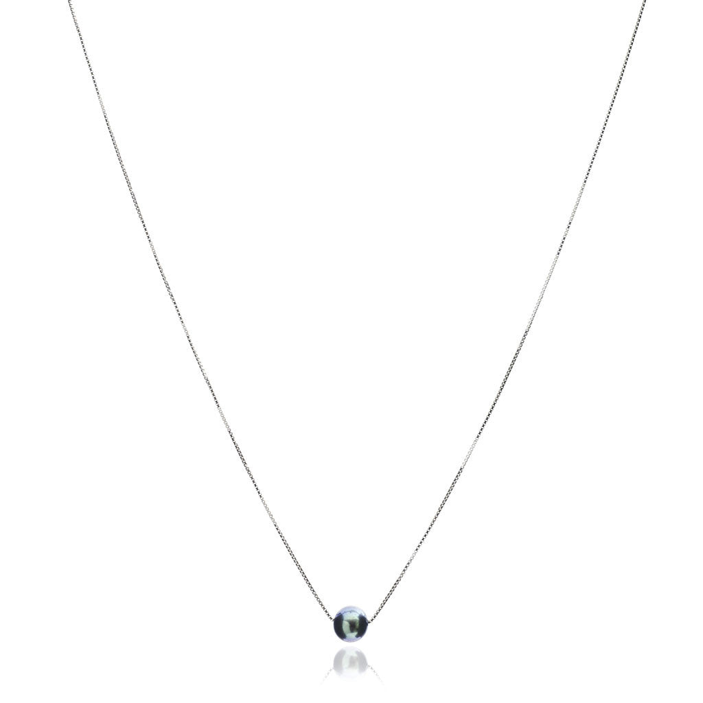 Gratia sterling silver chain with central black cultured freshwater pearl