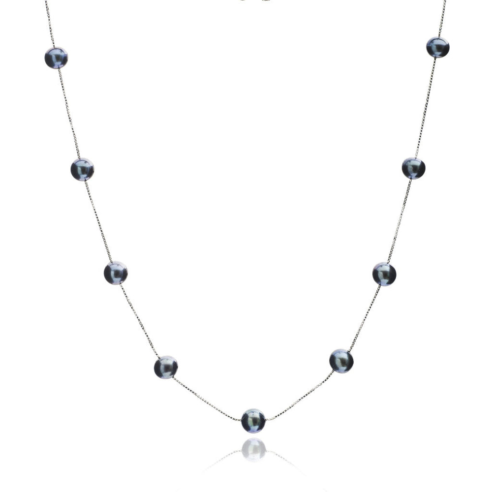 Gratia sterling silver chain necklace with cultured black freshwater pearls
