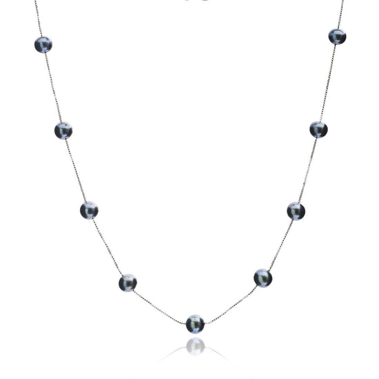 Load image into Gallery viewer, Gratia sterling silver chain necklace with cultured black freshwater pearls
