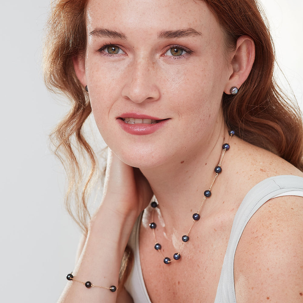 
                  
                    Gratia gold plated sterling silver chain necklace with black cultured freshwater pearls
                  
                