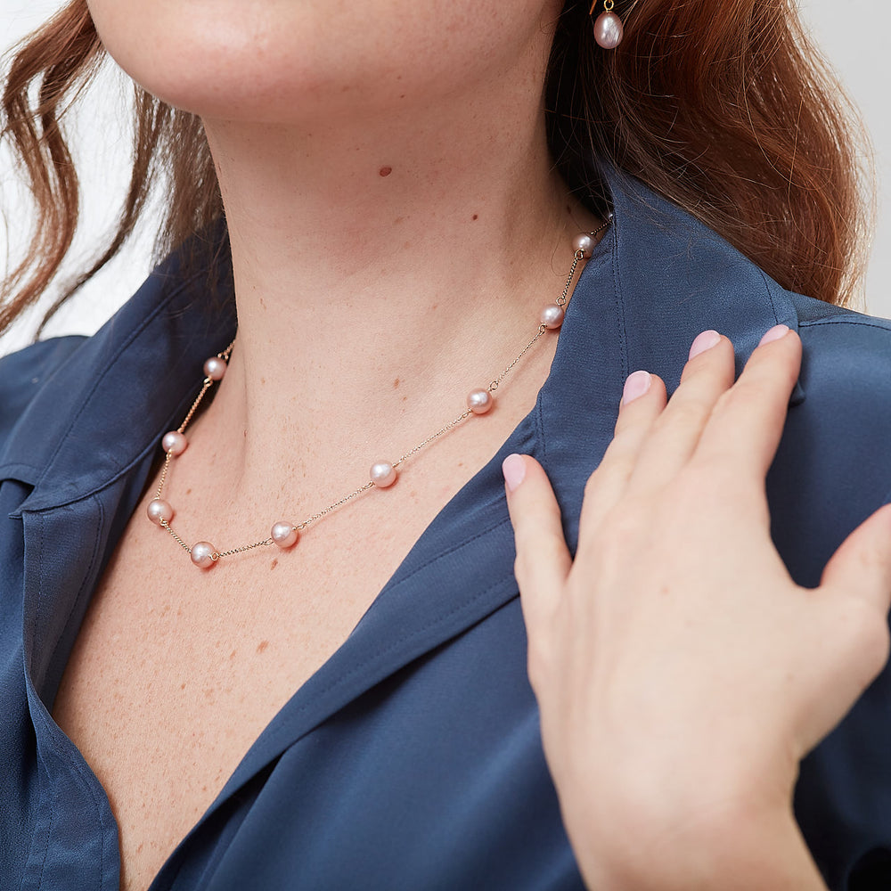 
                  
                    Gratia gold plated sterling silver chain necklace with pink cultured freshwater pearls
                  
                
