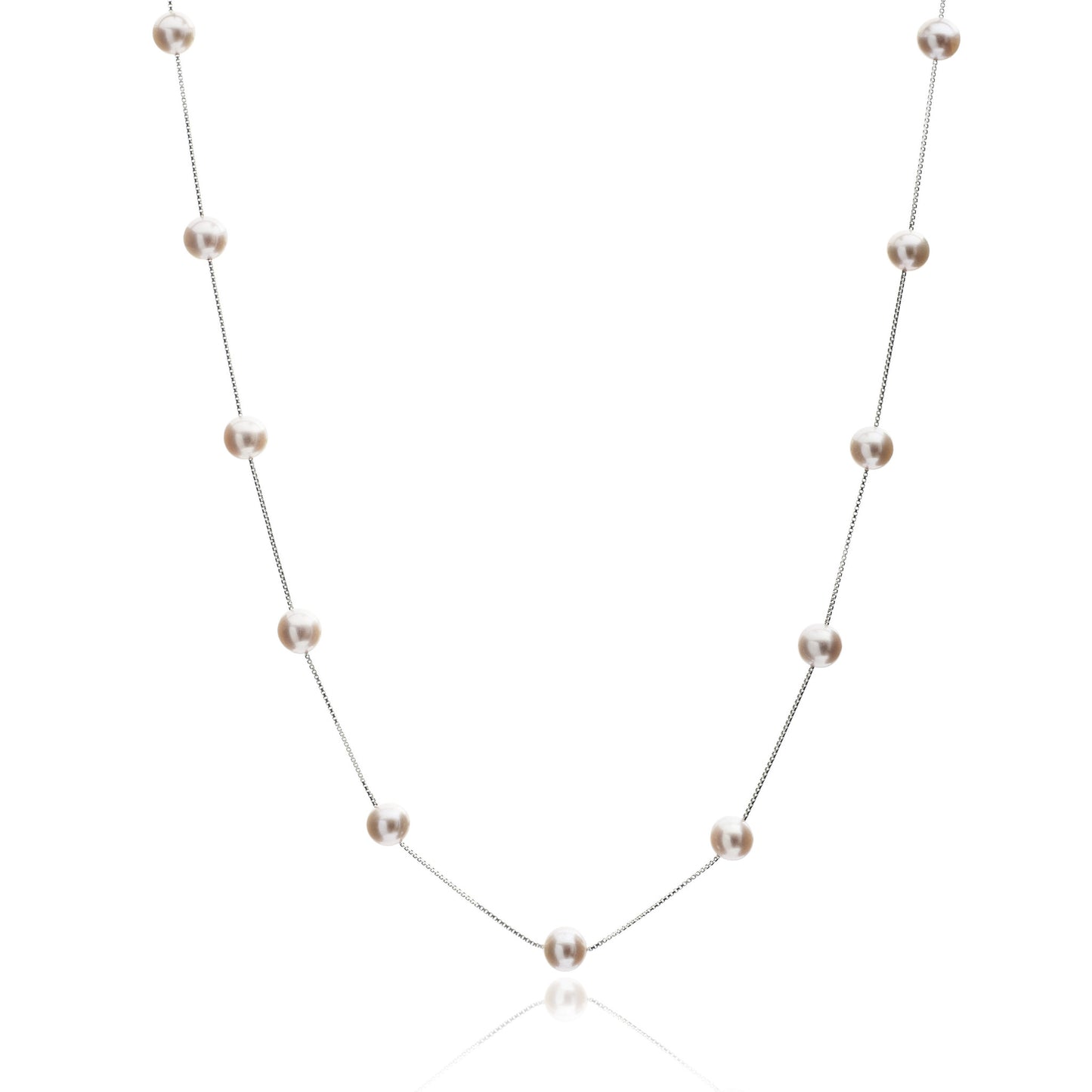 Gratia Sterling Silver Chain Necklace With Pink Cultured Freshwater Pearls